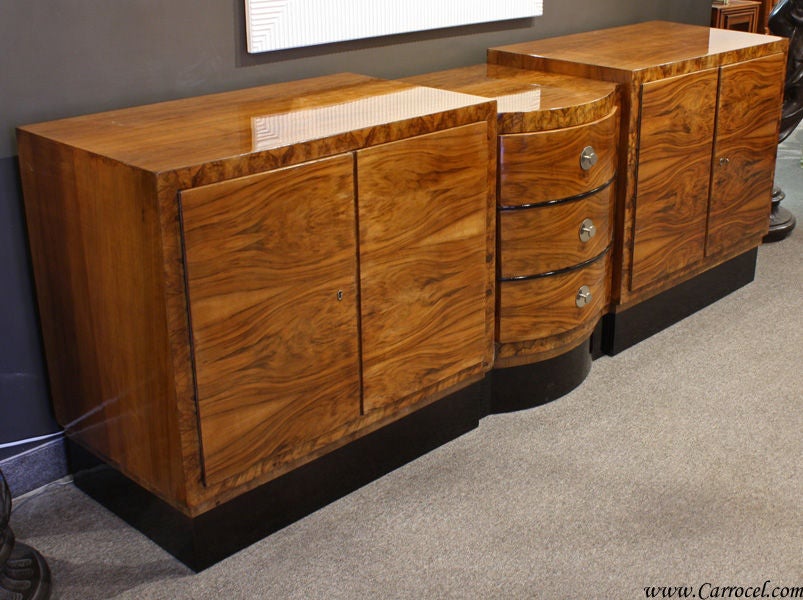 Antique French Art Deco European Walnut Sideboard Buffet