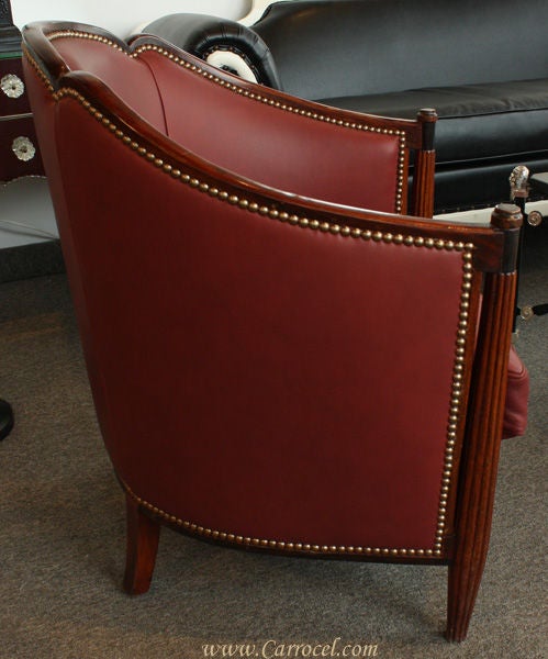 French Antique Burgundy Leather Art Deco Club Chair from France
