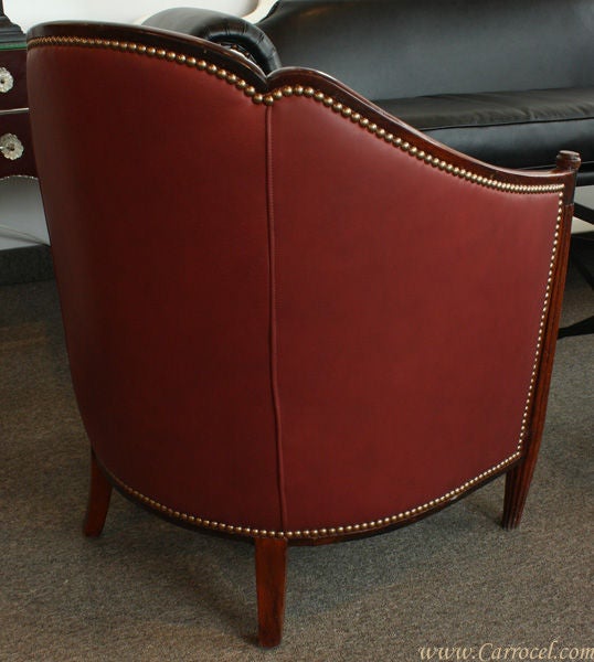 Antique Burgundy Leather Art Deco Club Chair from France In Excellent Condition In North York, ON