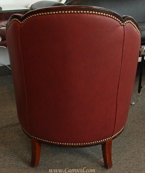 20th Century Antique Burgundy Leather Art Deco Club Chair from France