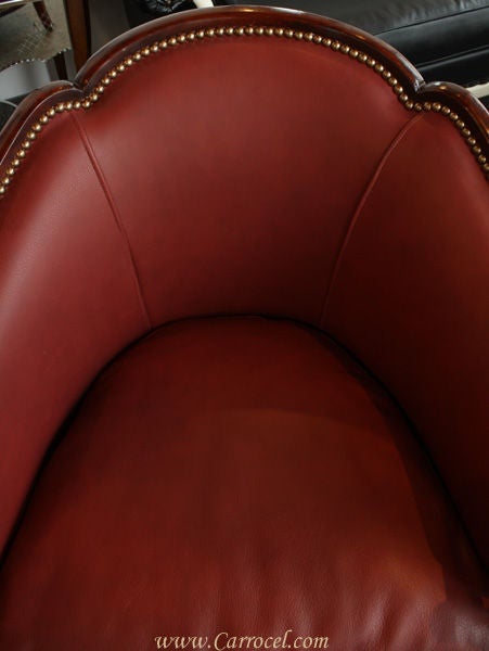 Antique Burgundy Leather Art Deco Club Chair from France 1