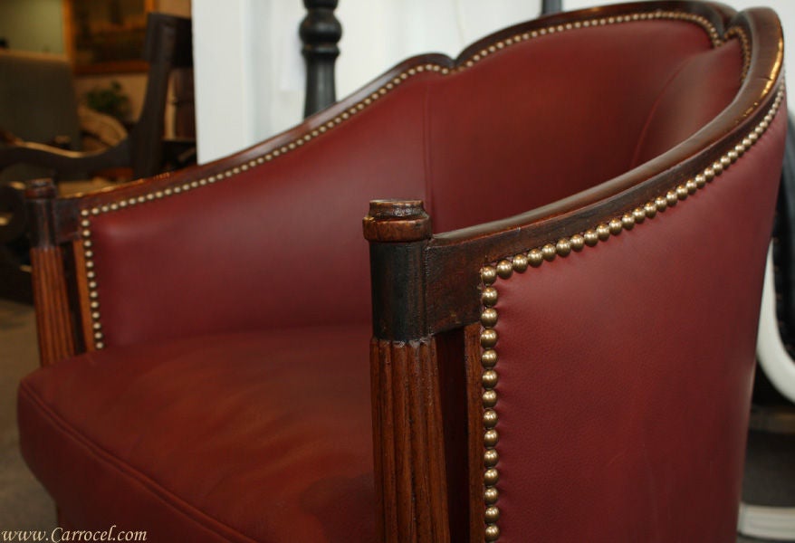 Antique Burgundy Leather Art Deco Club Chair from France 3