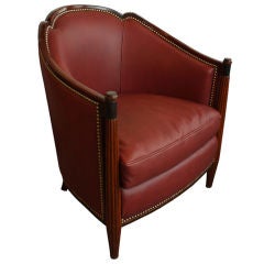 Antique Burgundy Leather Art Deco Club Chair from France