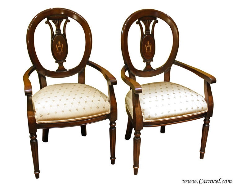 Pair of Italian Round Back Dining Arm Chairs