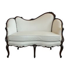 Antique Louis XV White Leather Mahogany Loveseat