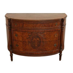 Antique Adam Style Walnut Commode with Floral Inlay