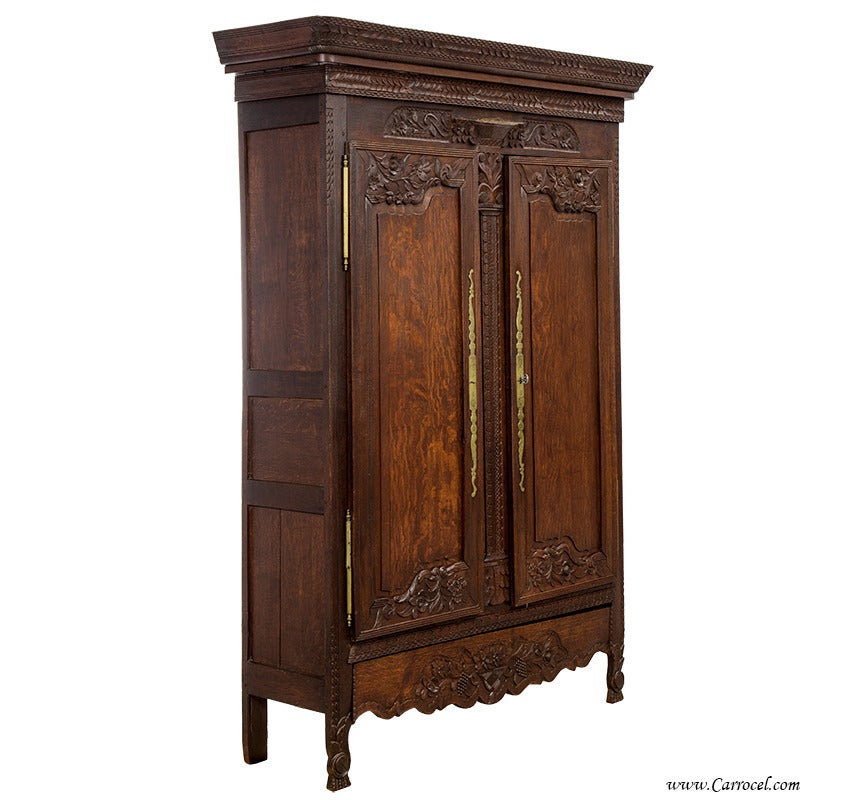 French 19th Century Hand Carved Oak Armoire