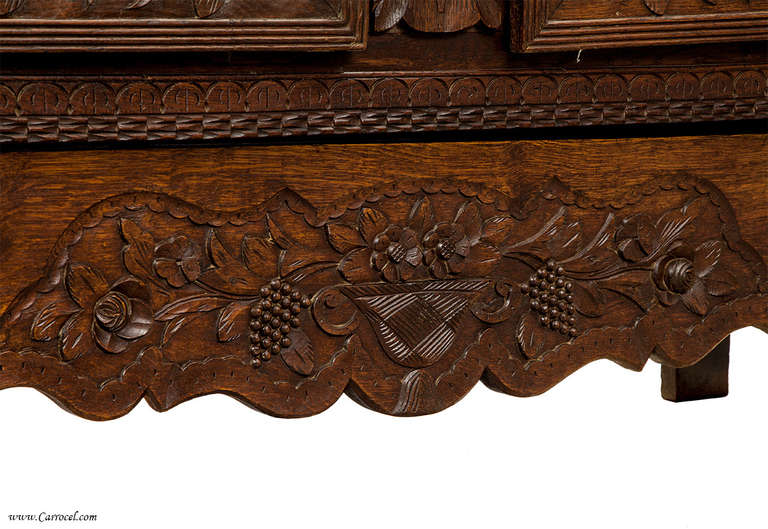 French 19th Century Hand Carved Oak Armoire 1