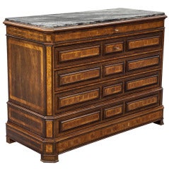 18th Century Italian Marble Top Rosewood and Satinwood Commode