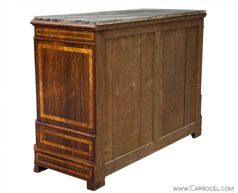 Regency 18th Century Italian Marble Top Rosewood and Satinwood Commode
