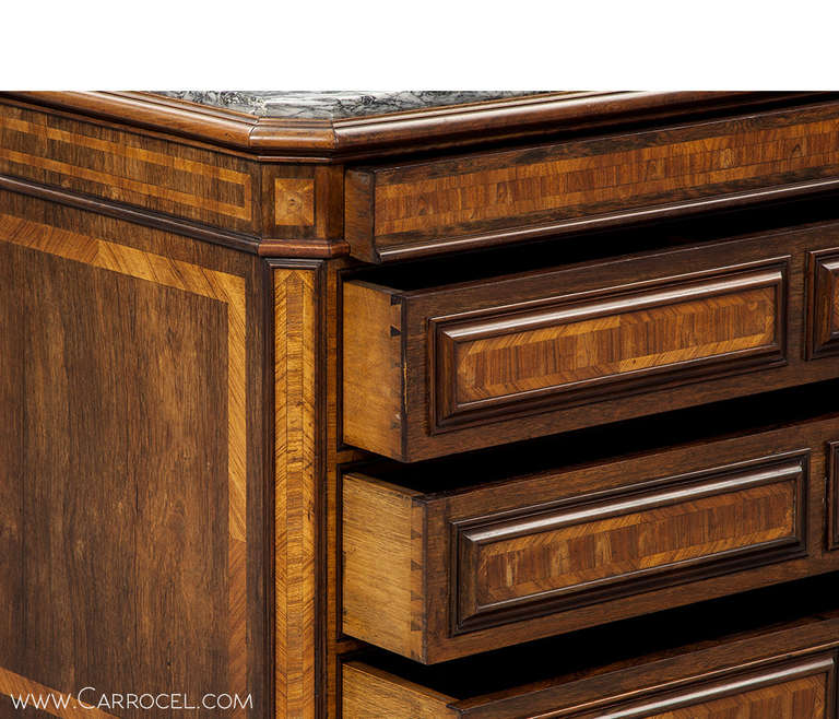 18th Century and Earlier 18th Century Italian Marble Top Rosewood and Satinwood Commode
