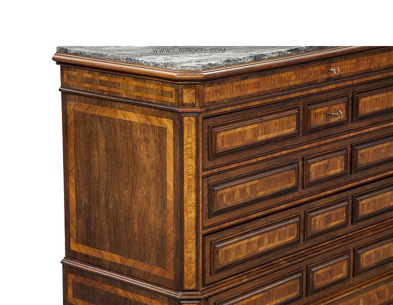 18th Century Italian Marble Top Rosewood and Satinwood Commode 1
