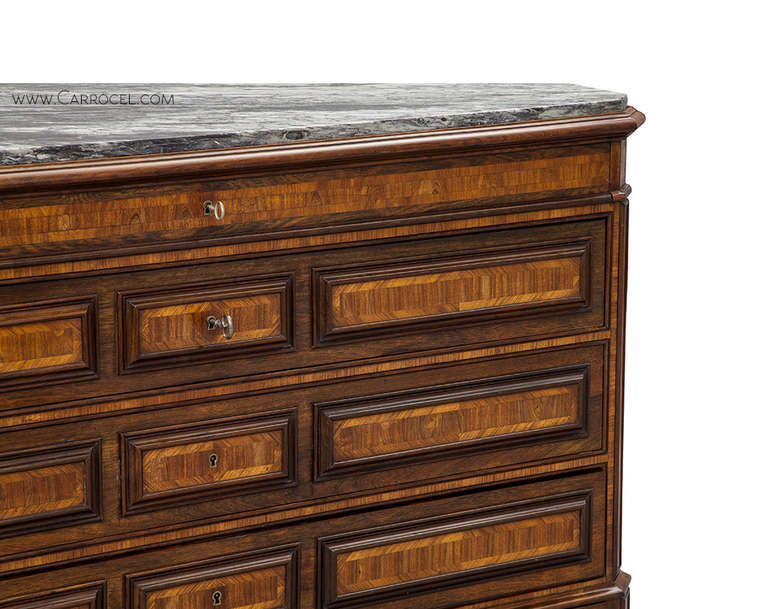 18th Century Italian Marble Top Rosewood and Satinwood Commode 2