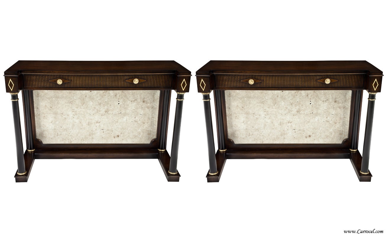 Pair of Antique Empire Entrance Console Hall Tables