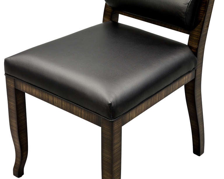 Leather Custom Zebra Wood Art Deco Style Dining Chairs by Carrocel