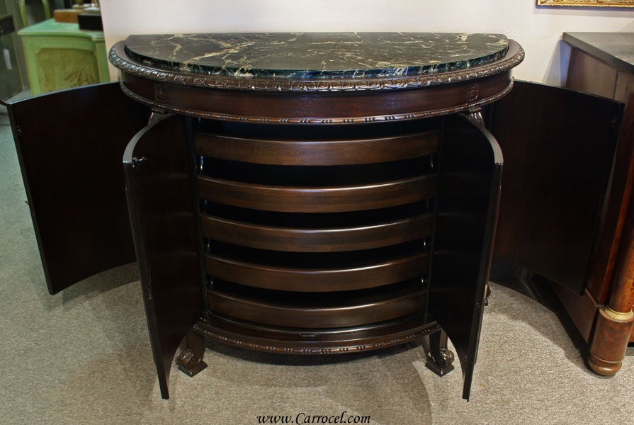 Antique French Marble Top Demi Lune Walnut Commode