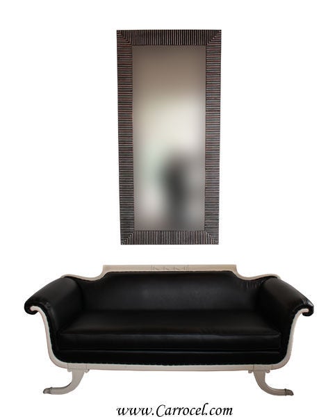 Antique White Cream Sofa Settee with Black Leather