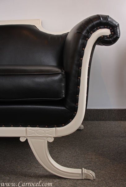 Antique White Cream Sofa Settee with Black Leather 1