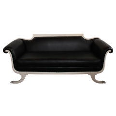 Antique White Cream Sofa Settee with Black Leather