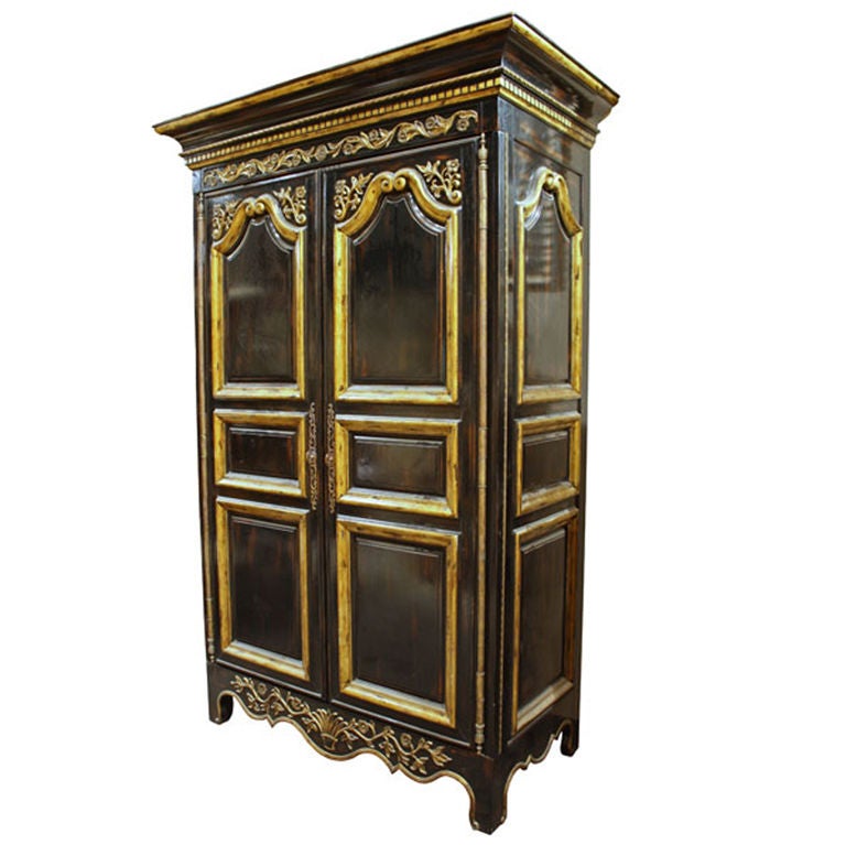 Black and Gold French Armoire Wardrobe by EJ Victor