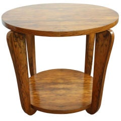 Antique Walnut Art Deco Round End Table from France