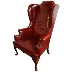 Vintage Burgundy Leather Gentleman's Wing Chair