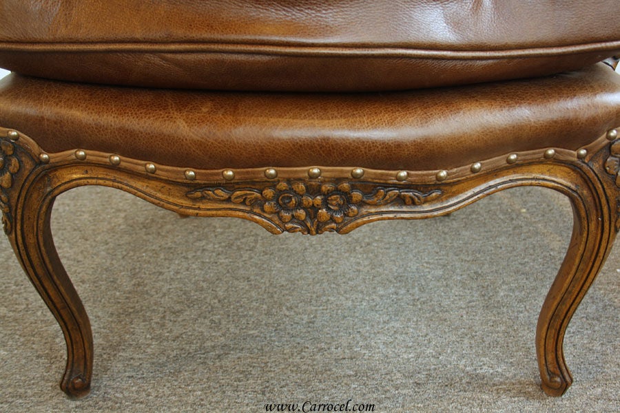 Antique Walnut French Country Leather Arm Chair 4
