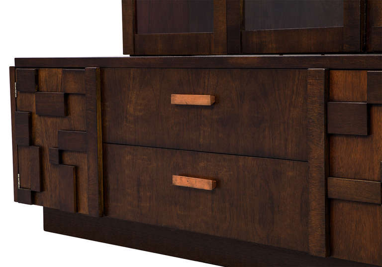 American Lane Brutalist Mosaic Walnut Cabinet