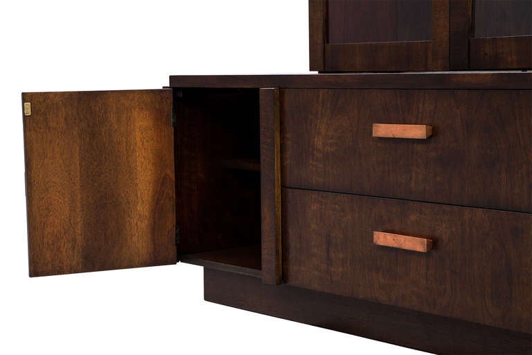 Lane Brutalist Mosaic Walnut Cabinet In Excellent Condition In North York, ON