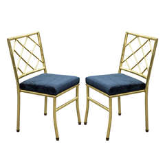 Pair of Brass Bamboo Hollywood Regency Accent Chairs