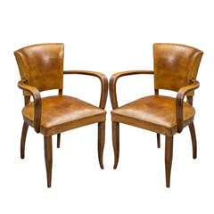 Pair of Vintage Distressed Leather Bridge Chairs