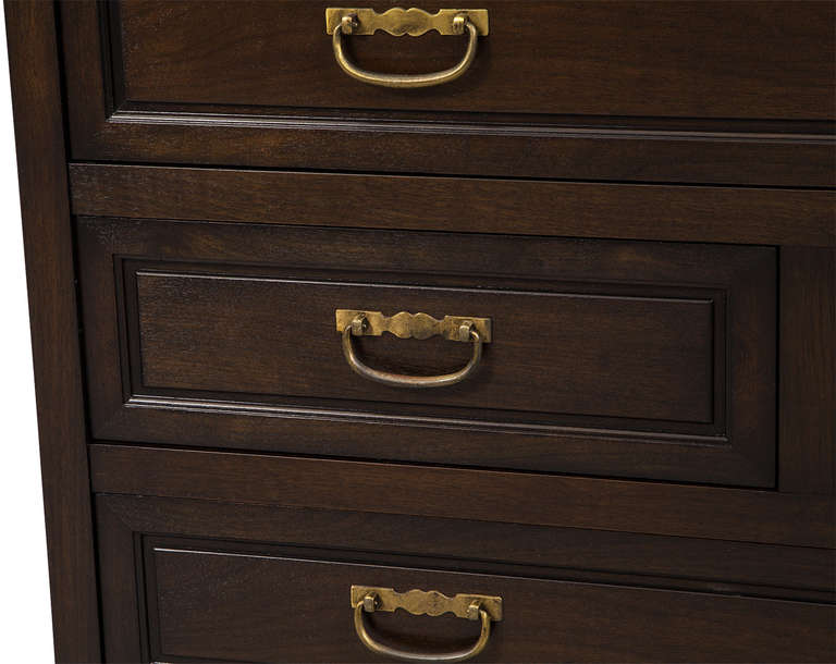 Brass Pair of Baker Mid Century Walnut Chest of Drawers Bachelor’s Chests