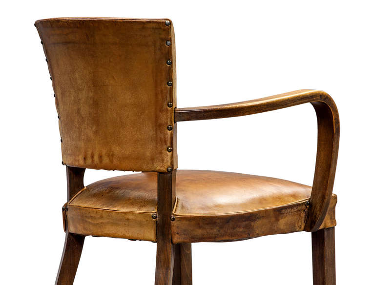 Pair of Vintage Distressed Leather Bridge Chairs 1