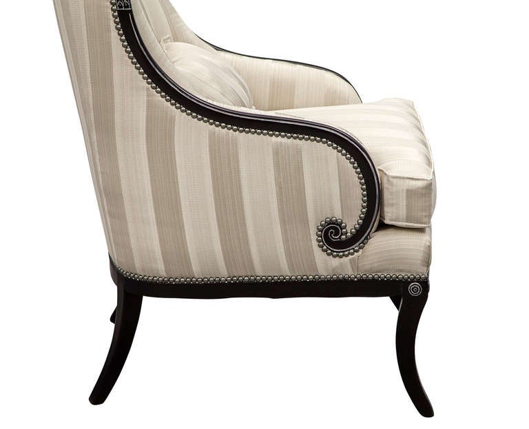 Fabric Pair of Hollywood Regency Parlor Lounge Chairs with Ottomans