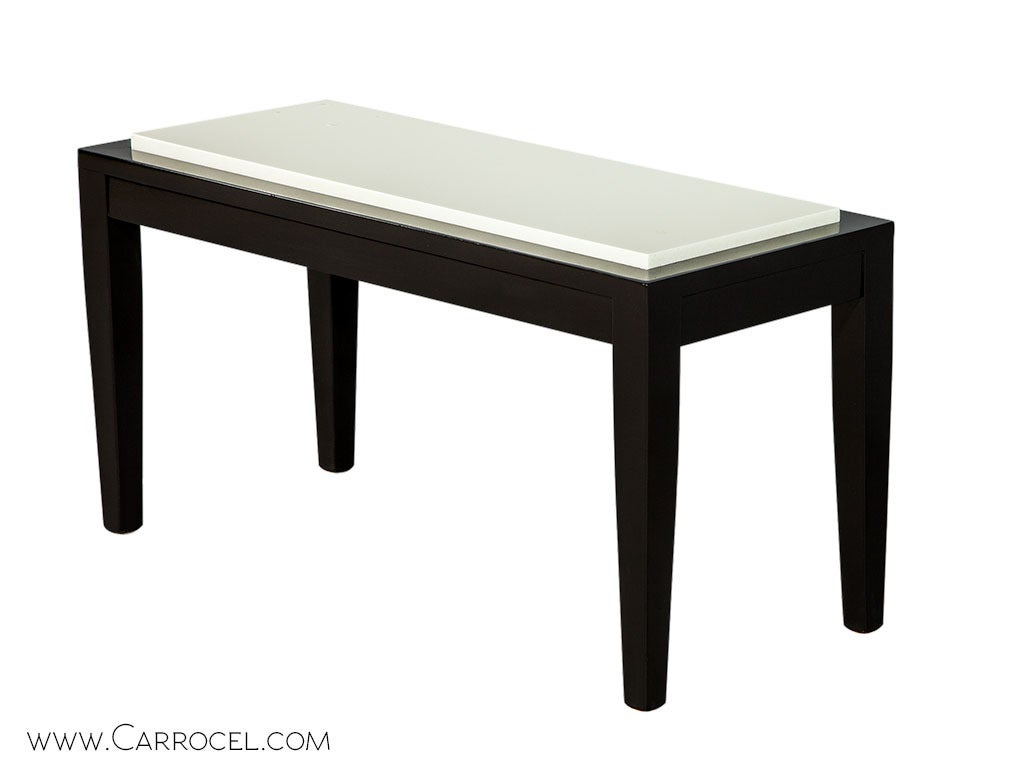 Modern Black End Table with Stone Top