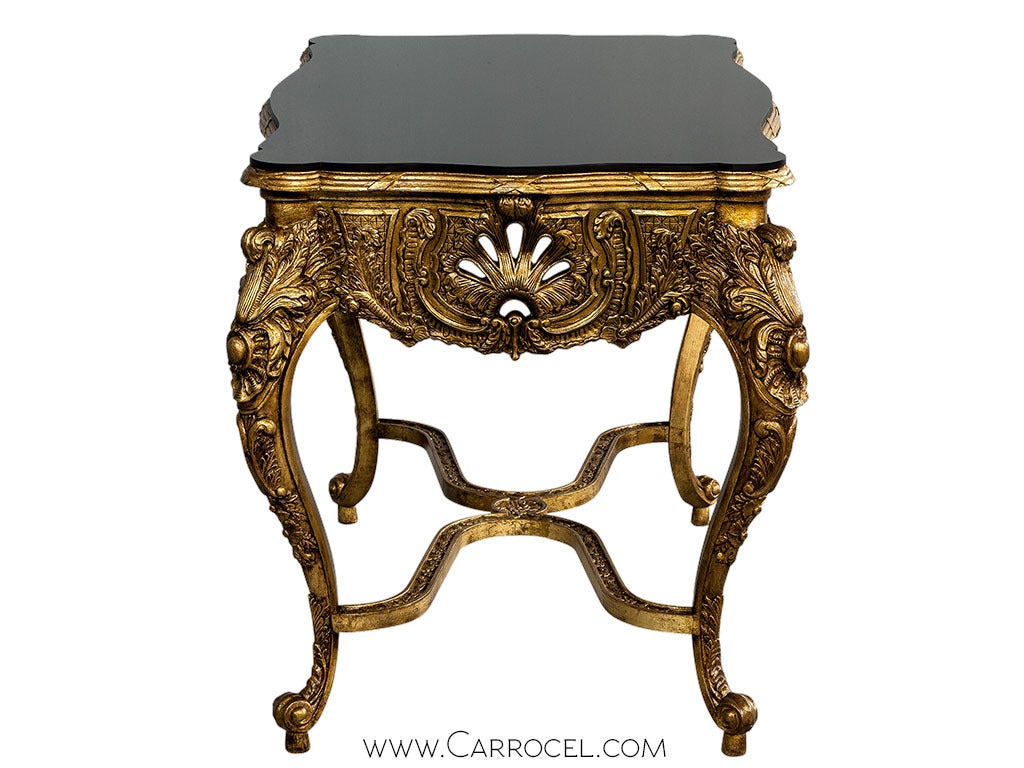 Painted Ornately Carved Rococo Style, Giltwood Console Table