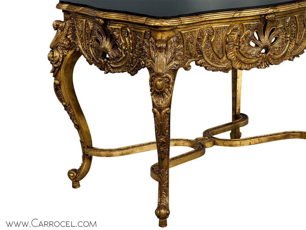 Ornately Carved Rococo Style, Giltwood Console Table In Excellent Condition In North York, ON