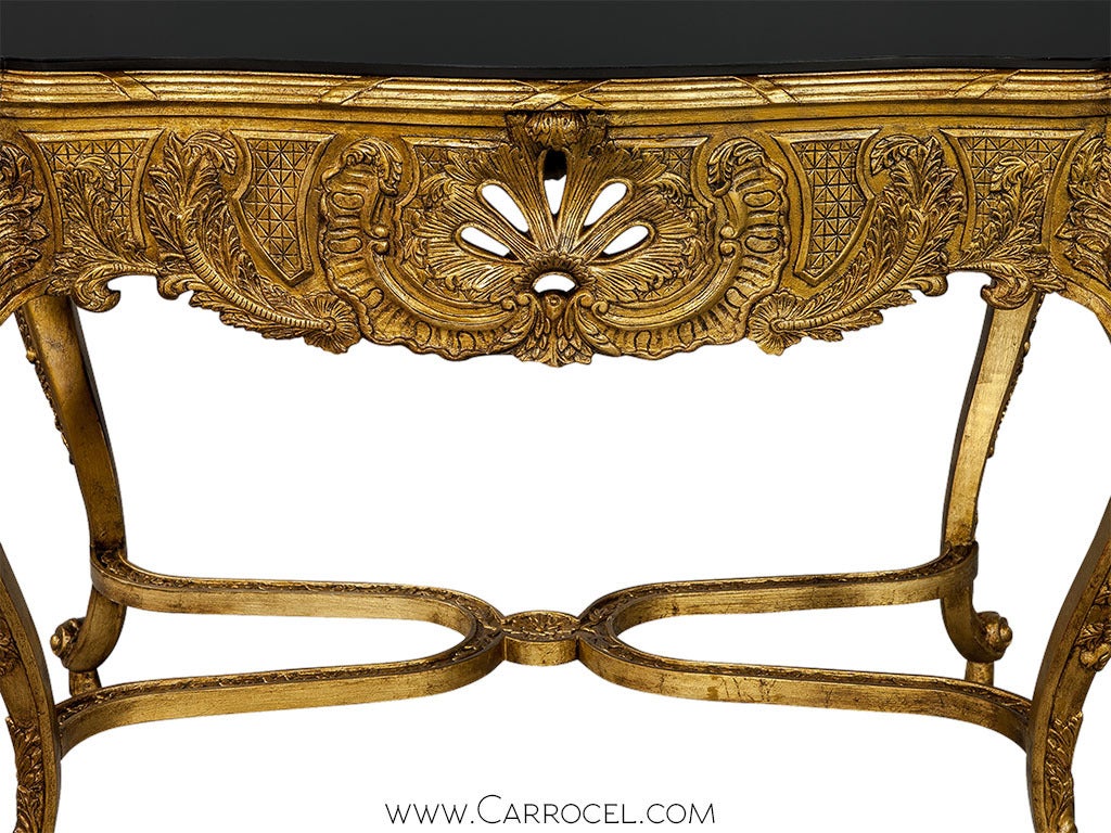 18th Century Ornately Carved Rococo Style, Giltwood Console Table