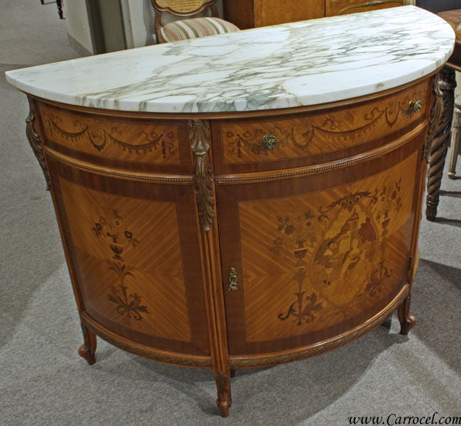 American Antique Marble Top French Demi-Lune Satinwood Commode