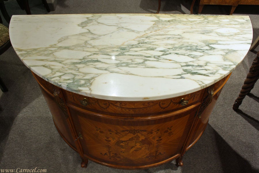 20th Century Antique Marble Top French Demi-Lune Satinwood Commode