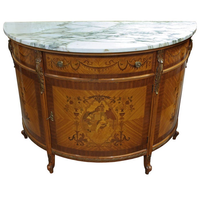Antique Marble Top French Demi-Lune Satinwood Commode