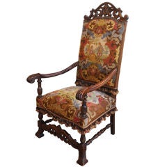 Antique Late 1800's Gothic Needle Point Throne Chair
