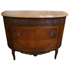 Antique French Louis XV Walnut Marble Top Entrance Commode