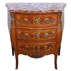 Antique Marble Top Louis XV Inlaid Commode Chest