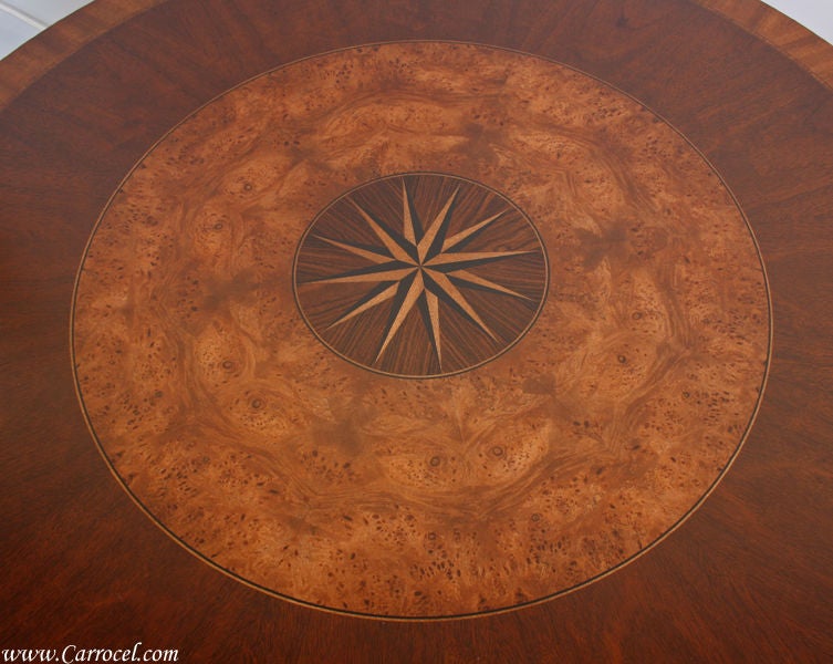 American Round Mahogany and Burled Walnut Entrance Parlor Table