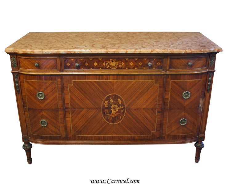 Antique Louis XVI Walnut Marble Top Commode Chest