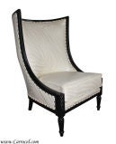 Modern Black Lacquered Living Room Wing Arm Chair