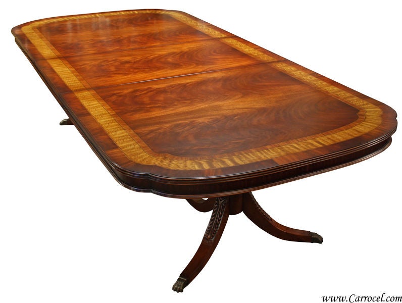 Duncan Phyfe Banded Flamed Mahogany Large Dining Table For Sale at