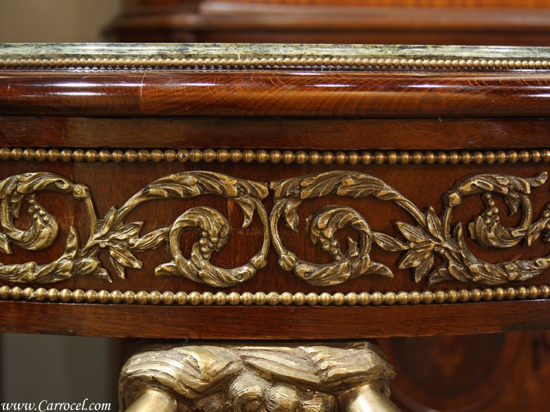 French Louis XV Round Marble Top Hall Table with Brass Accents