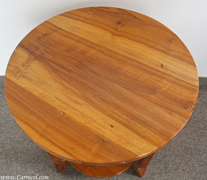Antique Walnut 3 Post Art Deco Round Parlor End Table